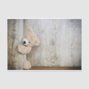 Cute stuffed Beer Rustic Wooden Wall Tissuepapier