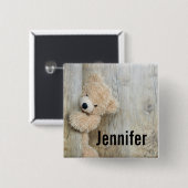 Cute stuffed Beer Rustic Wooden Wall Vierkante Button 5,1 Cm (Voorkant /achterkant)