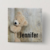 Cute stuffed Beer Rustic Wooden Wall Vierkante Button 5,1 Cm (Voorkant)