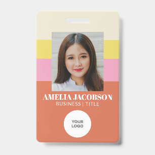 Cute Stylish Pink Oranje Employee Photo ID Logo Badge