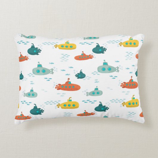 Cute Submarine Nautical Deep Sea Fish Pattern Accent Kussen (Voorkant)