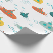 Cute Submarine Nautical Deep Sea Fish Pattern Cadeaupapier (Hoek)