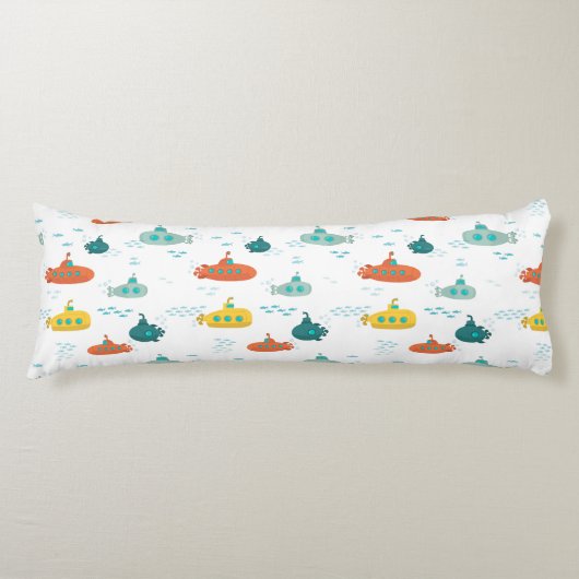 Cute Submarine Nautical Deep Sea Fish Pattern Lichaamskussen (Voorkant)