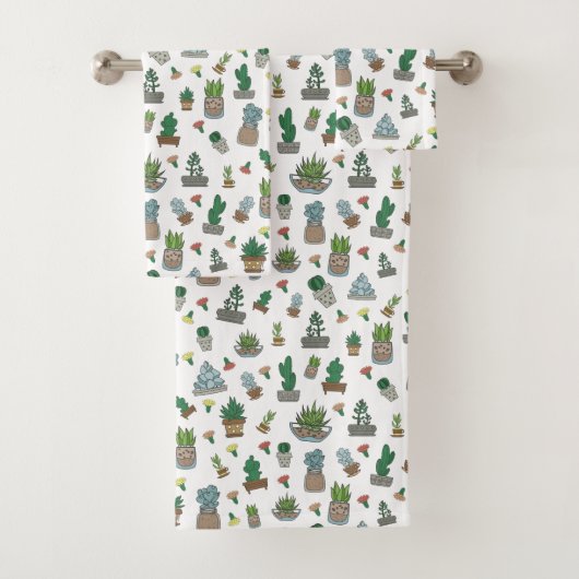 Cute Succulent Potent Planten Pattern Bad Handdoek (Insitu)