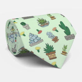 Cute Succulent Potent Planten Pattern Stropdas