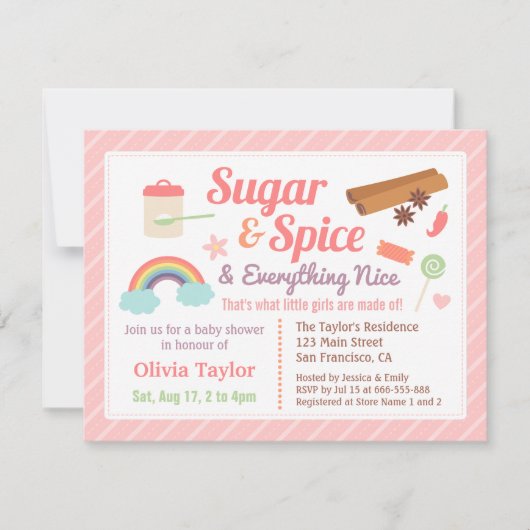 Cute Sugar and Spice Baby Girl Shower Kaart (Voorkant)