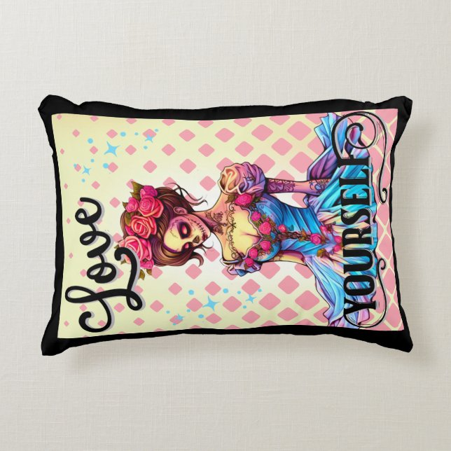 Cute Sugar Skull Accent Kussen (Voorkant)