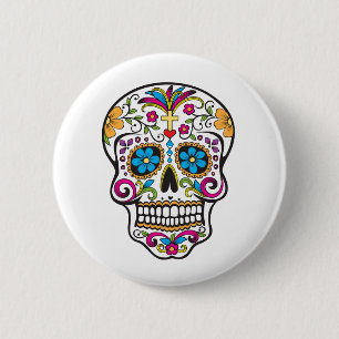 Cute Sugar Skull Happy Day of the Dead Ronde Button 5,7 Cm