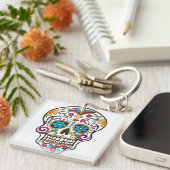 Cute Sugar Skull Happy Day of the Dead Sleutelhanger (Voorkant Rechts)