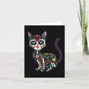 Cute Sugar Skull Mexican Cat Halloween Day of the Kaart