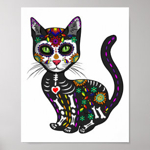 Cute Sugar Skull Mexican Cat Halloween Day of the Poster
