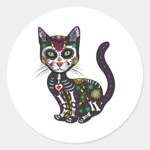 Cute Sugar Skull Mexican Cat Halloween Day of the Ronde Sticker