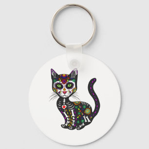 Cute Sugar Skull Mexican Cat Halloween Day of the Sleutelhanger