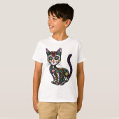 Cute Sugar Skull Mexican Cat Halloween Day of the T-shirt (Voorkant volledig)