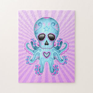 Cute Sugar Skull Zombie Octopus - Blue Paars Legpuzzel