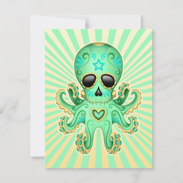 Cute Sugar Skull Zombie Octopus - Groen (Voorkant)