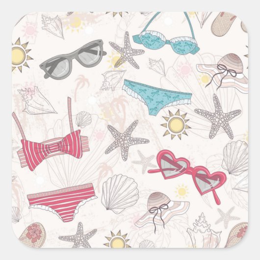 Cute Summer Abstract Pattern Vierkante Sticker (Voorkant)