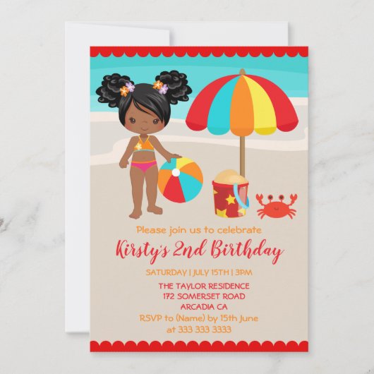 Cute Summer Beach Girl Birthday Party Kaart (Voorkant)