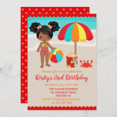 Cute Summer Beach Girl Birthday Party Kaart (Voorkant / Achterkant)