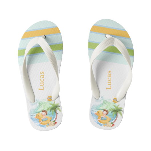 Cute Summer Beach Name Boy Kinder Teenslippers (Voetbed)