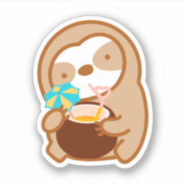 Cute Summer Coconut Drink Sloth Sticker