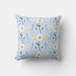 Cute Summer Daisies Pattern Light Blue Stripe Kussen