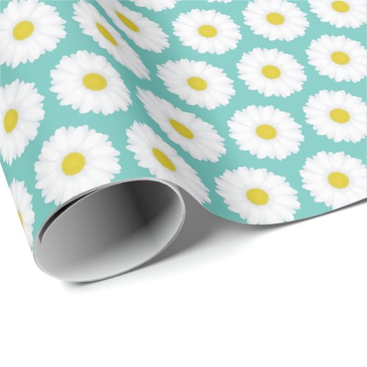 Cute Summer Daisies Pattern on Blue Cadeaupapier (Rol Hoek)