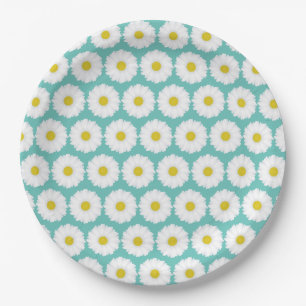 Cute Summer Daisies Pattern on Blue Papieren Bordje