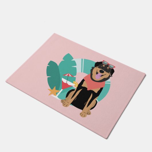 Cute Summer Dog met zonnebril Deurmat (Schuin)