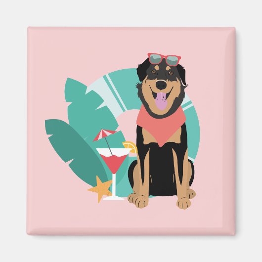 Cute Summer Dog met zonnebril Magneet (Voorkant)