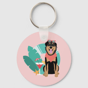 Cute Summer Dog met zonnebril Sleutelhanger