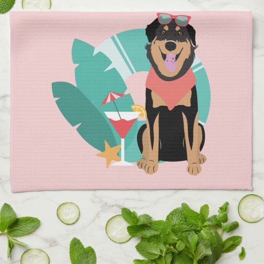 Cute Summer Dog met zonnebril Theedoek (Gevouwen)