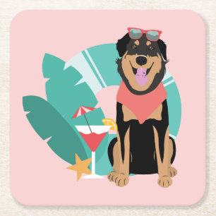 Cute Summer Dog met zonnebril Vierkante Kartonnen Onderzetter