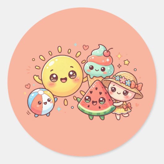 Cute Summer Friends Sticker Sheet (Voorkant)