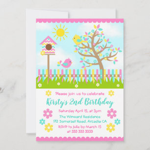 Cute Summer Garden and Birds Birthday Kaart