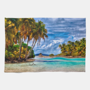 Cute Summer Hawaiian Beach Waterverf Theedoek