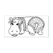 Cute Summer Hippo in Polka-dot Ruffled Swimsuit | Rubberstempel (Afrduk)