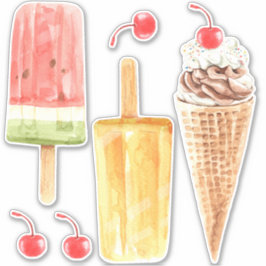 Cute Summer Ice Cream Popsicles, Cherries Sticker
