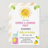 Cute summer pink lemonade invitation kaart (Voorkant / Achterkant)