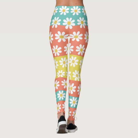 Cute Summer Retro Daisy Flowers Mode Leggings (Achterkant)
