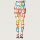 Cute Summer Retro Daisy Flowers Mode Leggings (Voorkant)