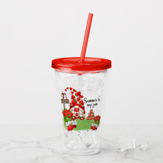 Cute Summer Strawberry Gnome Acryl Drinkbeker (Achterkant ijs)