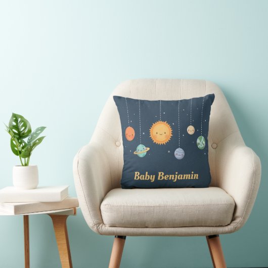 Cute Sun en Planets Space Theme Baby Boy Nursery Kussen (Stoel)