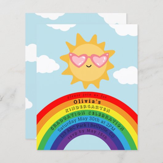 Cute Sun en Rainbow Budget Kinder Afstuderen Invit (Voorkant / Achterkant)