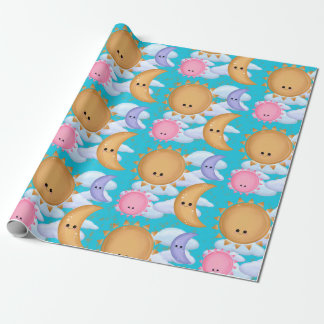 Cute Sun Moon and Cloud Pattern Wrapping Paper Cadeaupapier