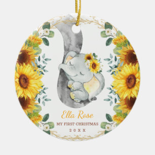 Cute Sunflower Elephant Baby eerste eerste eerste  Keramisch Ornament