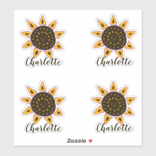 Cute Sunflower Modern Script Name Sticker (Vel)