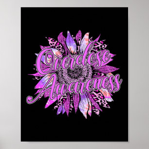 Cute Sunflower Paars Ribbon Opioid Overdose AWare Poster