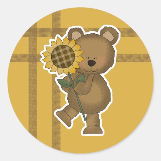 Cute Sunflower Teddy Bear Ronde Sticker (Voorkant)