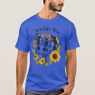 Cute Sunflower zijn Herfst Yall Danskeleton Autu T-shirt